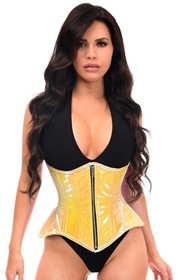 Daisy Corsets Yellow/Pink Holo Double Steel Boned Underbust Waist Cincher USA