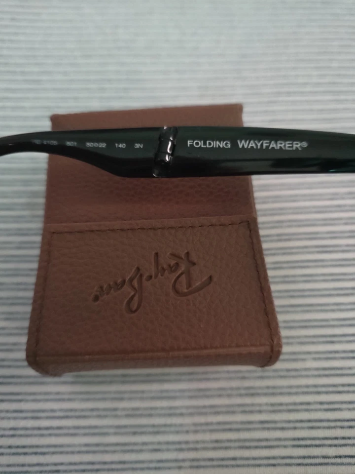 Ray-Ban RB4105 601 Folding Wayfarer Sunglasses Black Green 54-20 140 3N, photo 3 of 5