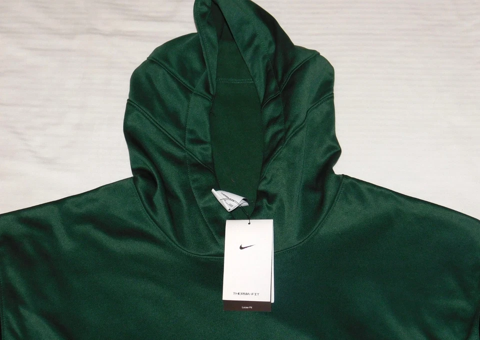 NIKE Therma Fit Baloncesto Pullover Sudadera con Capucha Calce Suelto Verde Oscuro con Logo Negro Foto 4 de 4