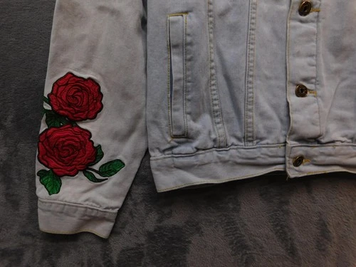 Brooklyn Cloth Denim Jacket Mens Medium Light Wash Tokyo Roses Embroidered image 3