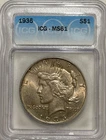 1935 P Peace Silver Dollar ICG MS61 Toned/Tougher Date Peace