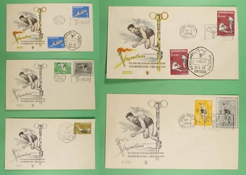 DR WHO 1959 ARGENTINA 5 FDC OLYMPICS SPORTS COMBO R40061