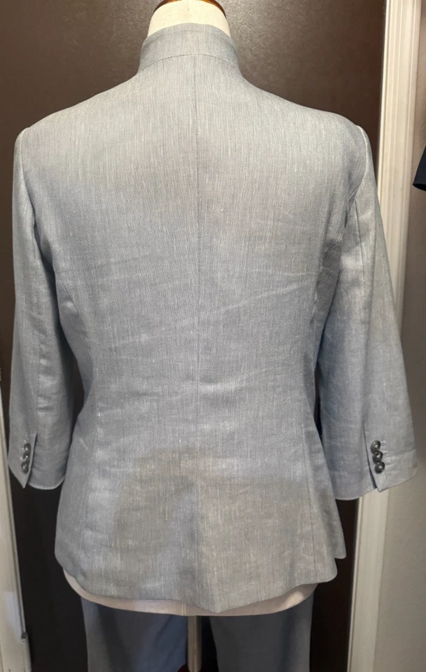 White House Black Market Linen-Blend Gray Pant Set Size 10 blazer/ Size 4 pants - Image 3 of 4