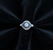 Art Deco Style Lab Created Diamond Sapphire Engagement 14K White Gold FN Ring