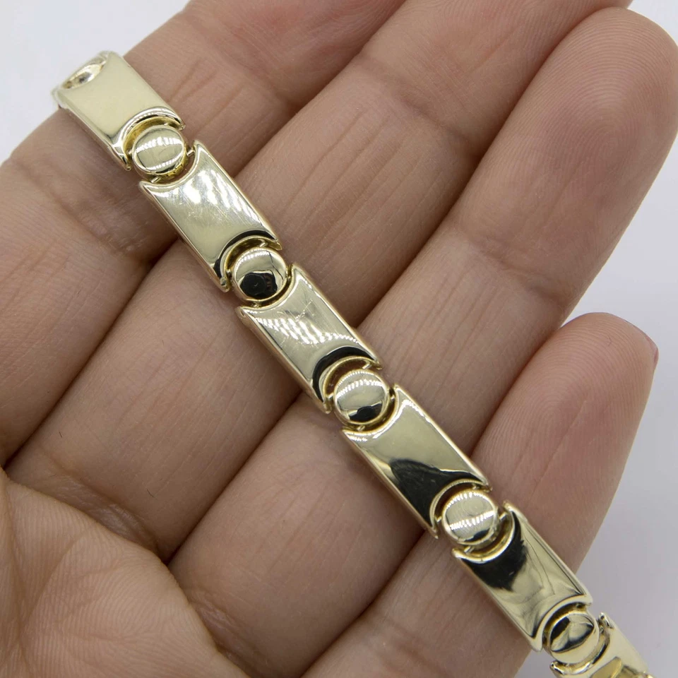 7.5mm Reversible Screw Link Design Bracelet Real 10K Yellow White Gold 7.5" - Image 2 of 4