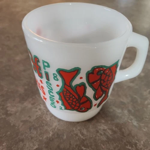 Vintage Fire-King Anchor Hocking Pisces Horoscope Milk Glass Zodiac Mug