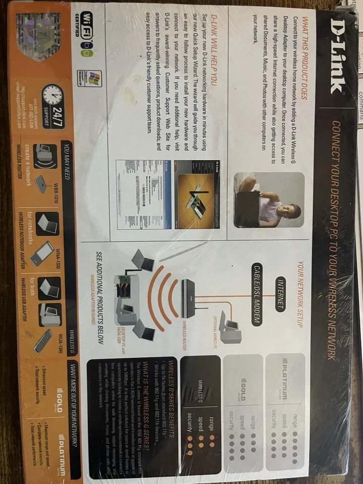 D Link WDA 1320 Wireless G Desktop Adapter Network WiFi Computer **SEALED** NEW* - Image 4 of 4