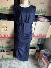 Anrabess Womens Sleeveless Ruched V Back Asymmetrical Hem Dress. Small