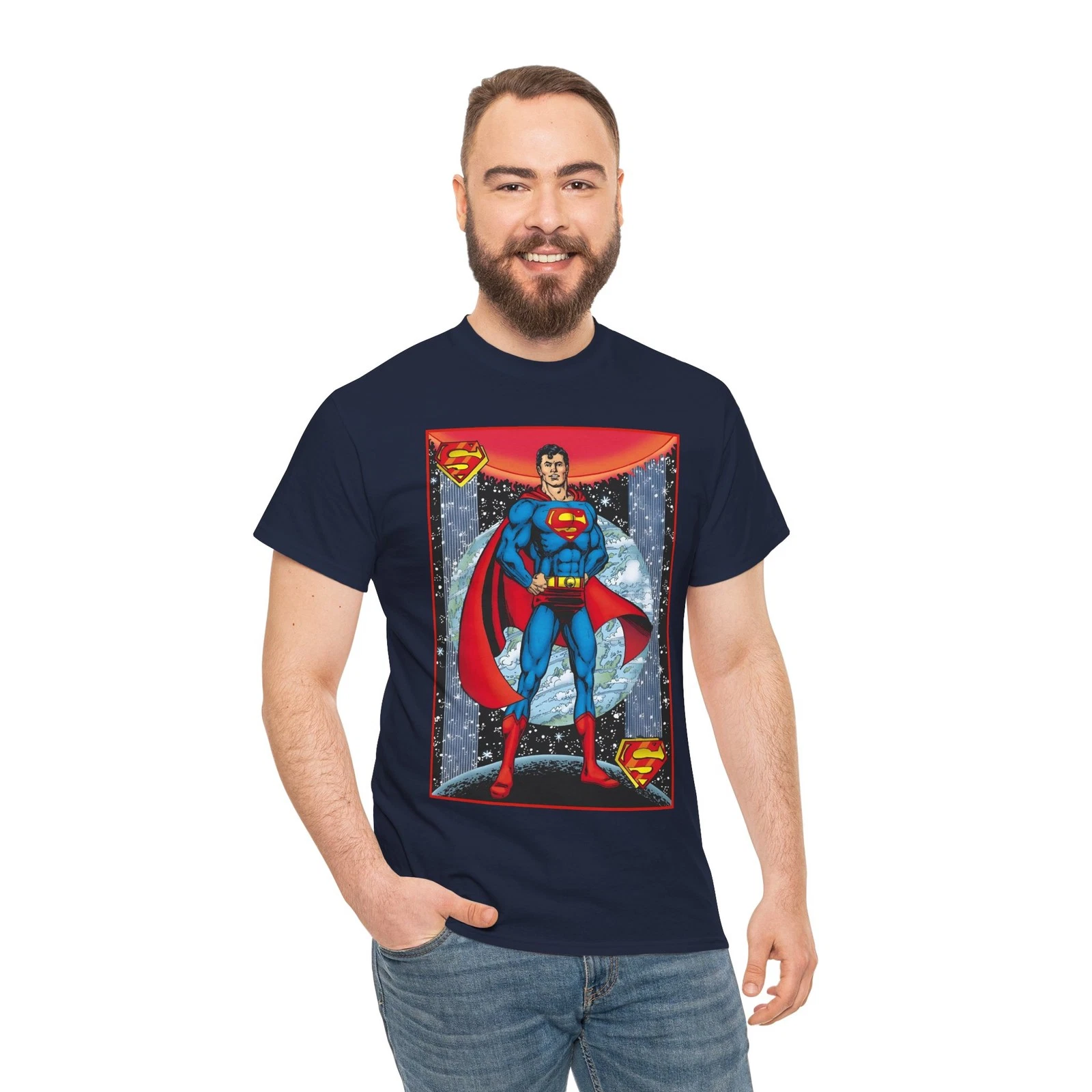 Superman T-Shirt - George Perez Justice League Postcard Art - DC Comics - 1980s