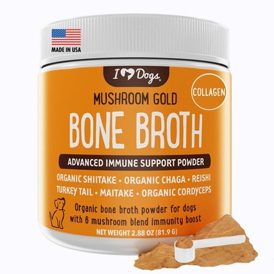 Bone Broth & Mushroom Powder Supplement for Dog Immunity, Mobility, Detox