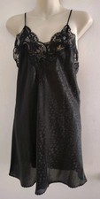Vintage 80s Natori Womens Black Short Chemise Slip Nightie Lace Trim Sz S