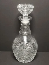 Antique American Brilliant Period Hobstar Pinwheel Heavy Cut Glass Decanter 