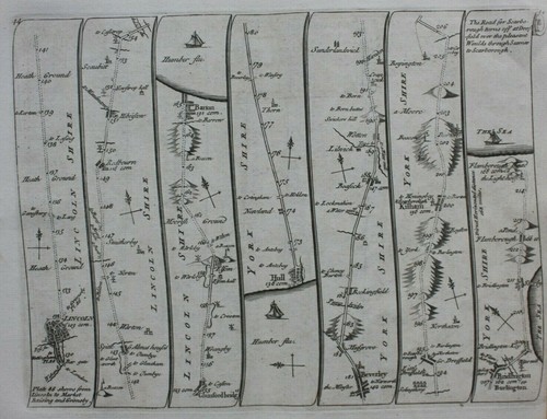 LINCOLNSHIRE, YORKSHIRE, NORFOLK, antique road map, SENEX, OGILBY, 44-45, 1762 - Picture 2 of 4