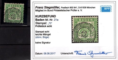 Baden 21a Ideal Stamped BPP Befudn (L3629