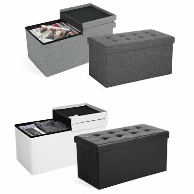 SONGMICS Sitzbank Faltbarer Sitzhocker Aufbewahrungsbox Sitzwürfel Truhe Ottoman