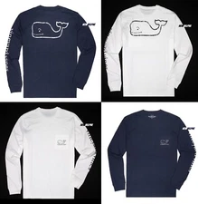 NWT Vineyard Vines Men Long Sleeve Pocket Crew Neck T-Shirts Tee "VINTAGE WHALE"