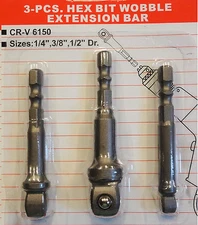 3 Pc. Power Extension Socket Hex Wobble Bits for Drills 