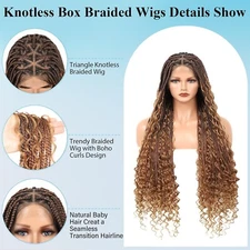 Boho Braided Wig for Women Triangle Knotless 36" - Light Brown