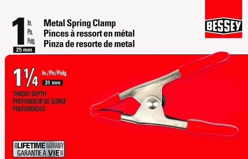 Bessey 1" Metal Spring Clamp 1-1/4" Throat Depth No Marring Tip Sure Grip Handle - Picture 3 of 5