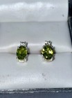 Solid Sterling Silver Stud Earrings Set Estate Natural Green Peridot White Topaz