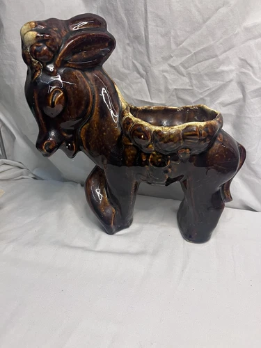 Vintage McCoy Art Pottery Donkey Brown Beige Drip Planter USA Mid Century