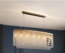 luxury dining room chandelier rectangular LED crystal bar light gold/chrome lamp