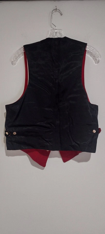 Chaleco de Terciopelo Reversible Rojo Negro Vintage Botones Dorado Bolsillos Ribeteados Foto 4 de 4