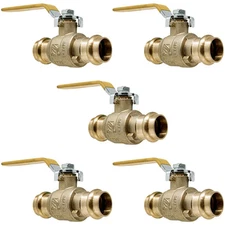 (5 count)  1" Full Port Brass Ball Valve Shut Off with Press Ends, ProPress LF