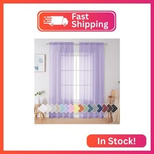 Simplebrand Lavender Sheer Curtains 72 Inches Long 2 Panels for Living Room, Rod