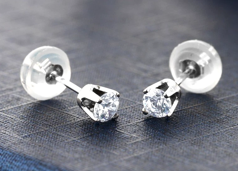 10k White Gold 0.20 Ct Round Lab Grown Diamond Dainty Stud Earrings For Women - Image 4 of 4