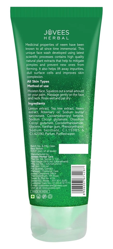 JOVEES Herbal Neem Face Wash 120ml-FREE SHIPPING - Image 2 of 4