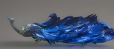 Blue Peacock Christmas Ornament Feathered Bird Clip-On Jeweled 13 In Box, Used