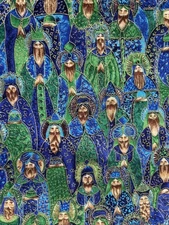 2 yd cut - English Collection David Textiles Fabric Gold Green Metallic Wisemen