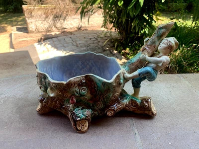 ANCIEN CACHE POT JARDINIERE EN BARBOTINE - Photo 1/4
