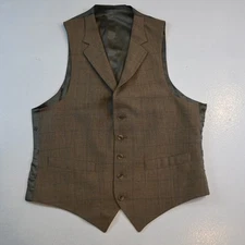 Vtg Austin Reed 38R M Brown Windowpane Wool Flannel Button Front Waistcoat Vest