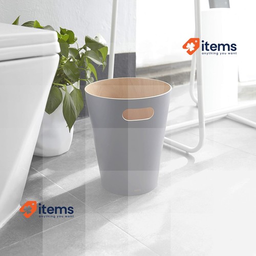 Umbra Woodrow 2 Galloni Moderno IN Legno Trash Cestino Scarti Can Grigio Scuro - Foto 2 di 2