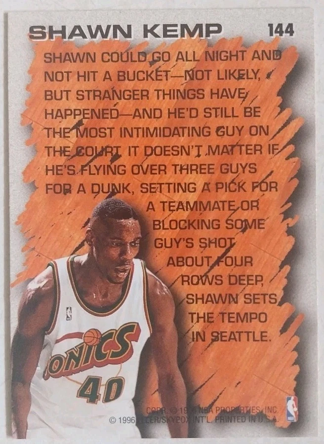 Carte NBA Shawn Kemp 1996-97 Fleer - Hardwood Leader #144 - Photo 2/2
