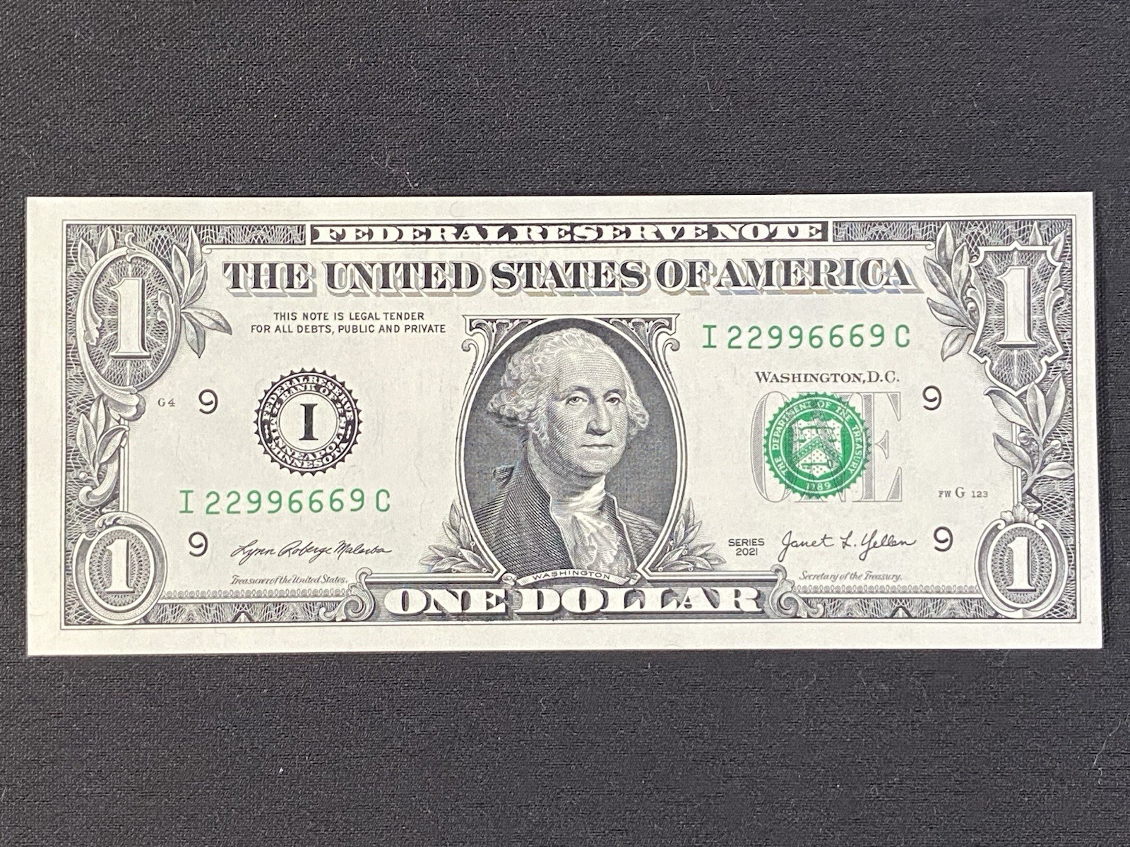 2021 - $1 - Trinary Off Center 666 Note I22996669 - UNC