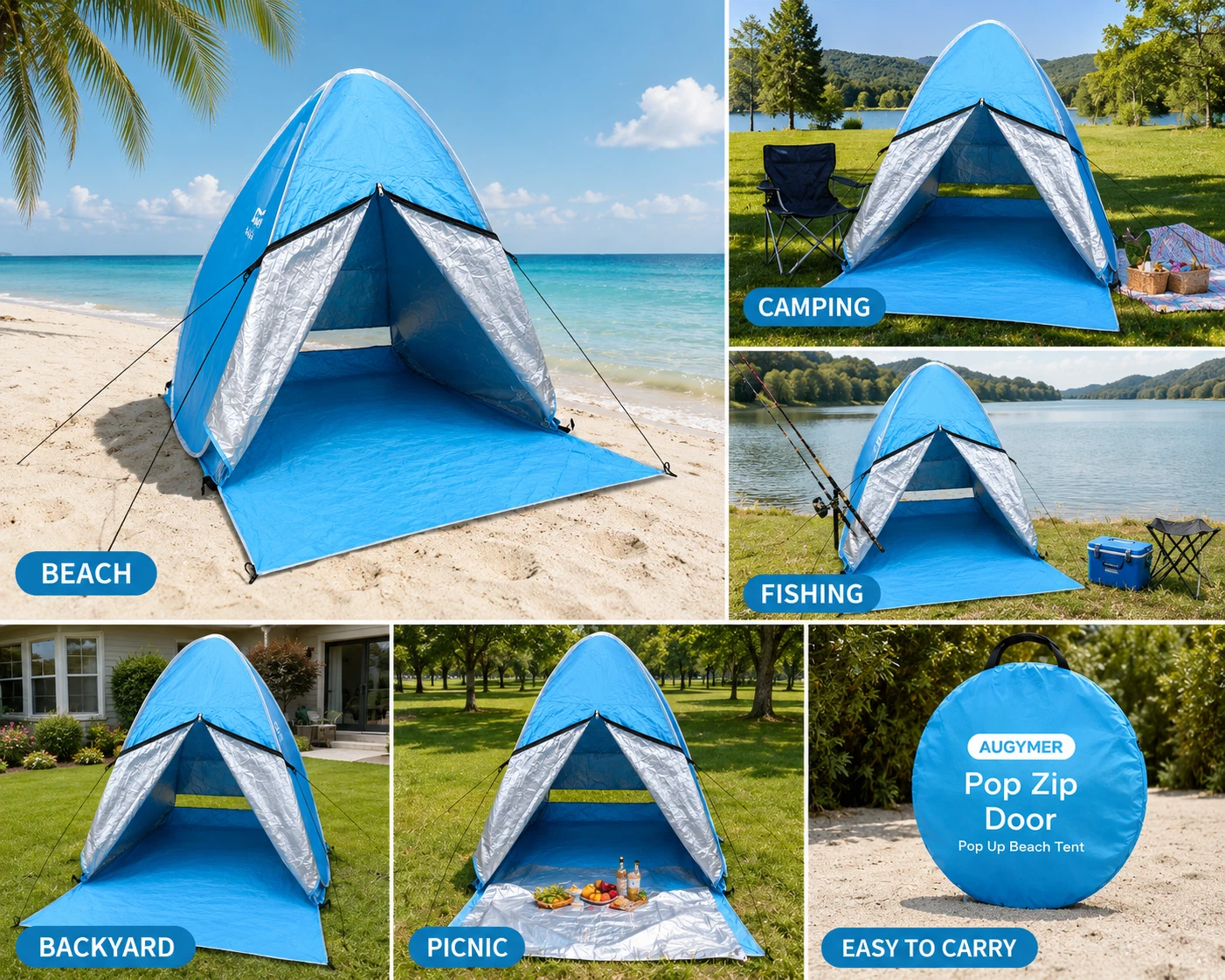 AUGYMER Pop Up Sun Shelter Beach Tent Instant Outdoor Camping Shade Canopy