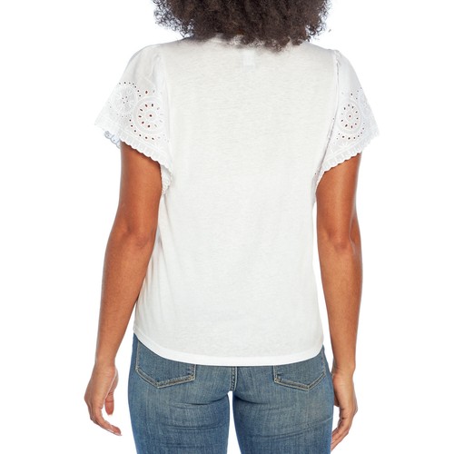 New BY GAP Women's XL Eyelet Flutter Short Sleeve white Scoop Neck tee R2 - Picture 2 of 5