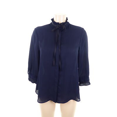 Zara Bluse Tunika Blouse Plissee Kragen Blau Navy Schleife Gr Xs 34 Ebay