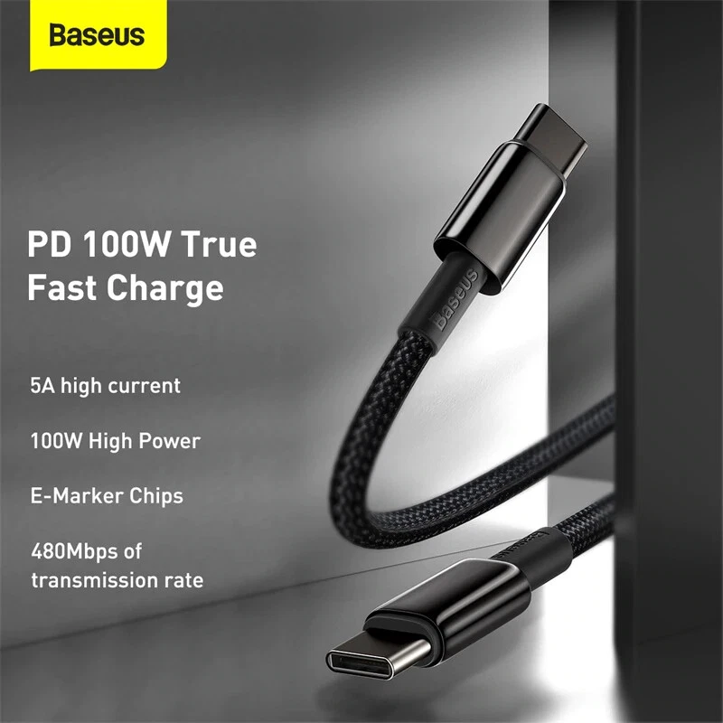 Baseus Tungsten USB C to USB C Fast Charger Cable 100W PD 5A Charging. 1m 2m 3m - Image 2 of 4