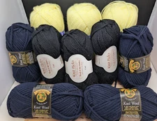 10 Full Brand New Skeins of Yarn Knit Picks Kool Wool Lion Black Yellow Navy(e8)