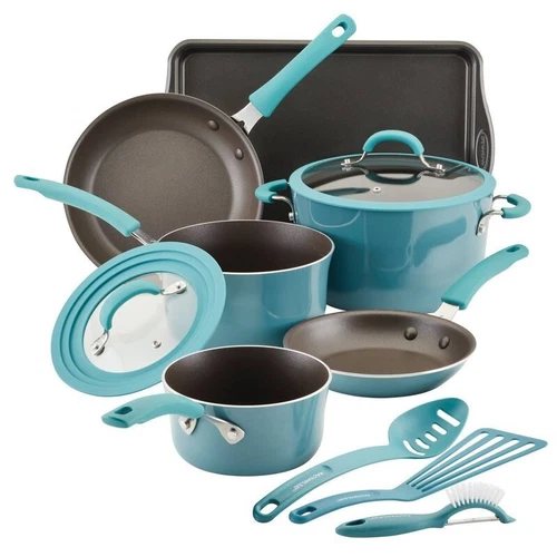 Rachael Ray Cook + Create 11pc Aluminum Nonstick Cookware Set - BLUE