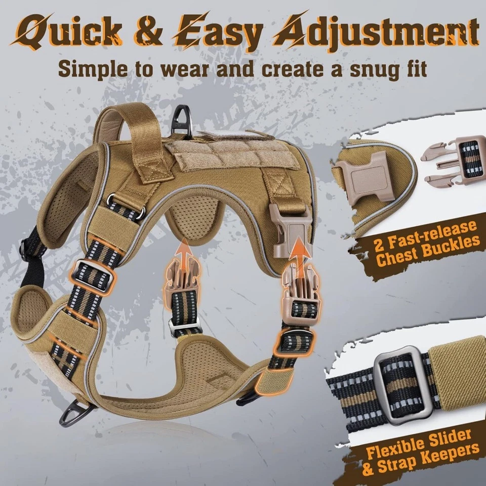 Colete grande reflexivo ajustável rabbitgoo militar tático sem puxar arnês para cães - Imagem 3 de 4