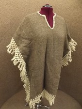 Unworn Vtg Wool Handmade Woven Macrame Fringe Poncho Hippy Boho Ethnic Unisex