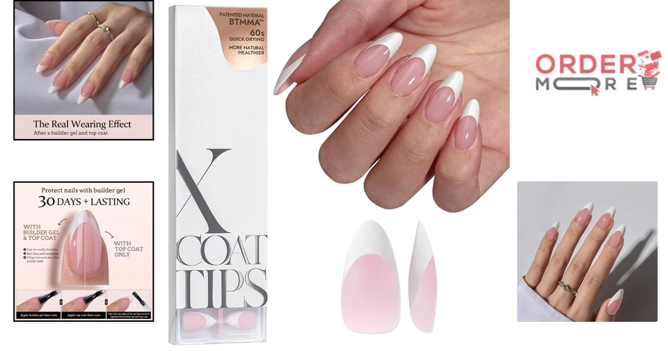 Французский гель ногтей советы розовый средний миндаль 150 шт. легко нажать на маникюр - Изображение 2 из 4