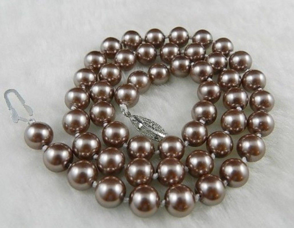 18" Silver Champagne Shell Pearl Bead Necklace - Imitation Round Pearls, Silver Plated 10 thumbnail image