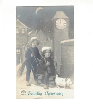 Postcard Animals Little Chimney sweepers with Toy Pig  Toys RPPC TA 2122