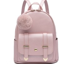 Mini Backpack Purse Girls/Teen/Women PU Leather Pom Backpack Shoulder Pink NEW